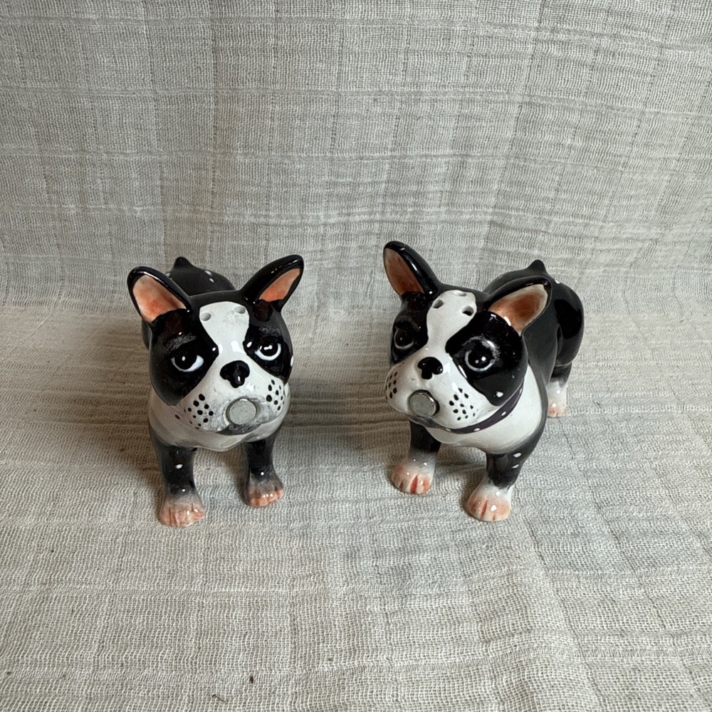Magnetic Boston Terrier Dog Salt and Pepper Shakers Ceramic Black White